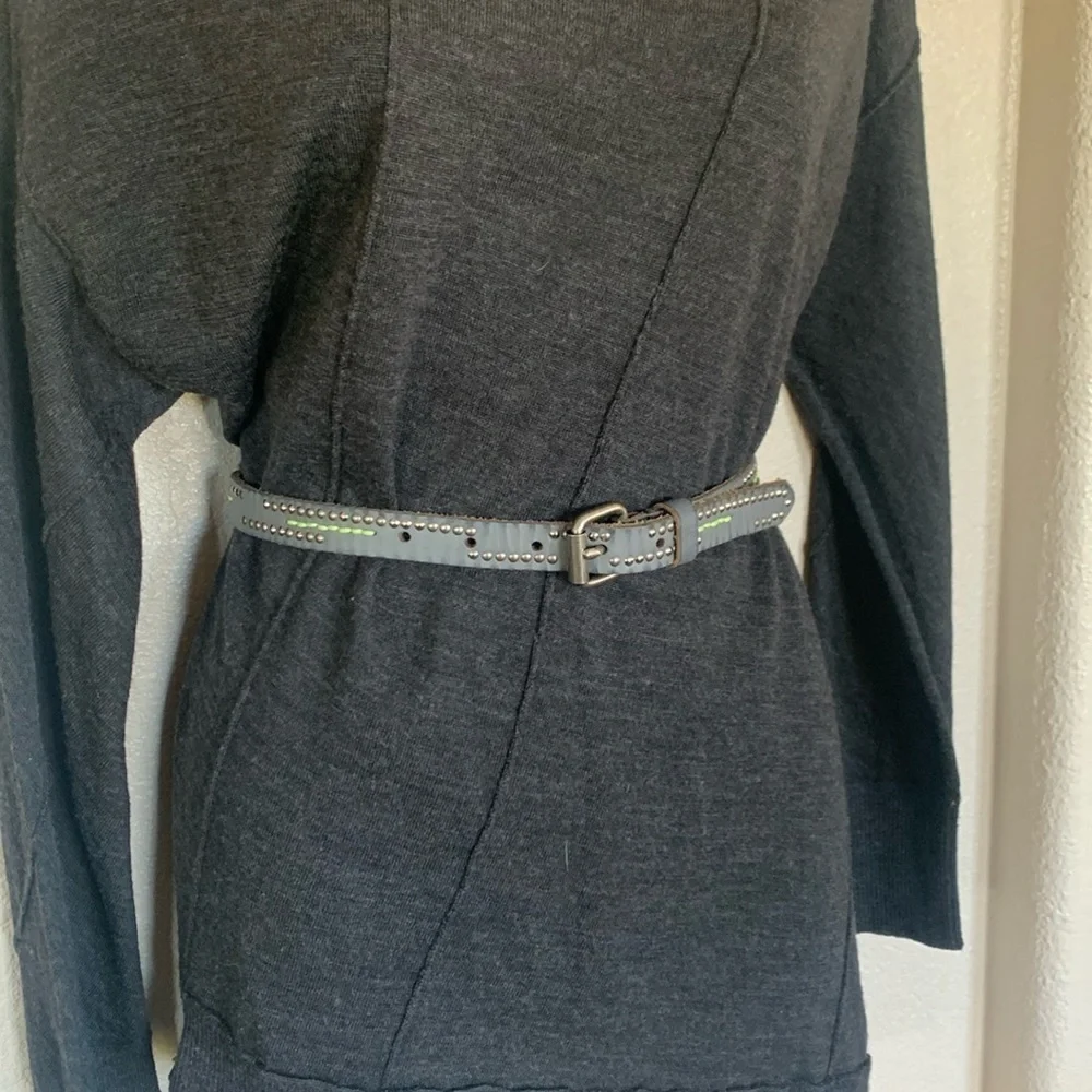 COWBOYS BELT Grey leather belt, silver studs & buckle, green lacing. M EUC